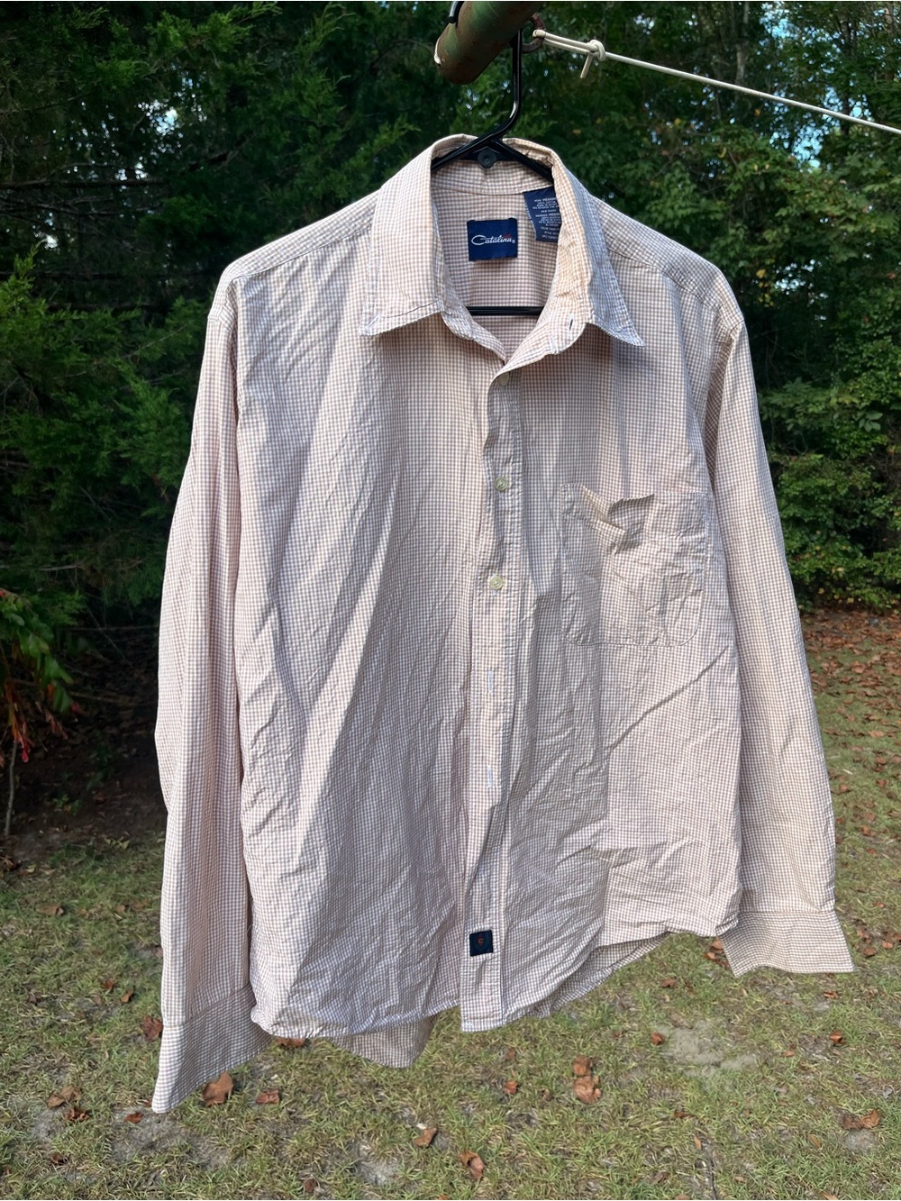 Catalina Men's Button-Down Shirt - Tan and White Gingham